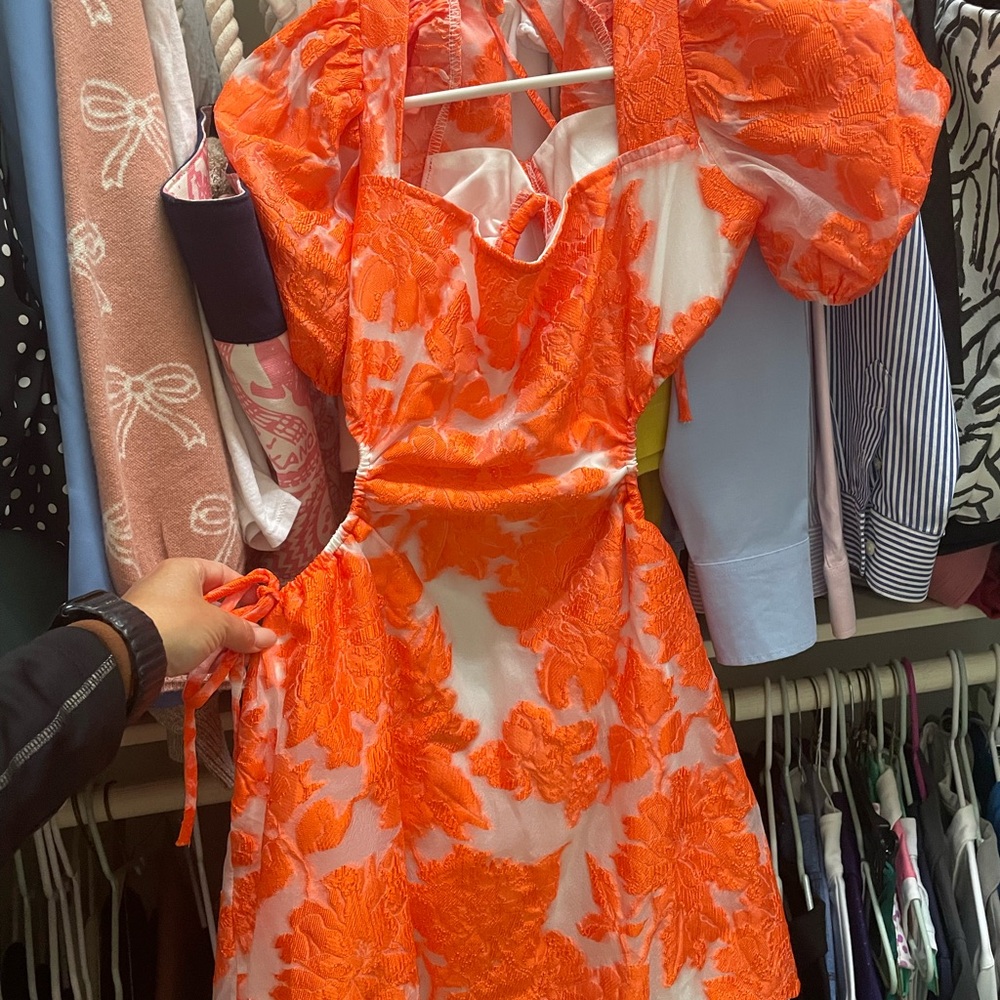 Bridgerton meets Texas Orange Floral Mini Dress